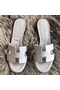 Hermes Oasis Sandals In Pearl Grey Epsom Leather  Replica
