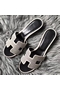 Hermes Oasis Sandals In White Suede with Rhinestone  Replica