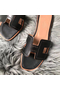 Hermes Oran Perforated Sandals In Black Swift Leather  Replica