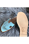 Hermes Oran Perforated Sandals In Blue Atoll Epsom Leather  Replica