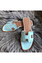 Hermes Oran Perforated Sandals In Blue Atoll Epsom Leather  Replica