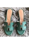 Hermes Oran Perforated Sandals In Malachite Epsom Leather  Replica