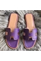 Hermes Oran Perforated Sandals In Purple Epsom Leather  Replica