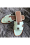 Hermes Oran Sandals In Aqua Lizard Leather  Replica