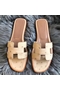 Hermes Oran Sandals In Beige Ostrich Leather  Replica
