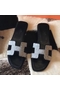 Hermes Oran Sandals In Black Suede With Crystal  Replica