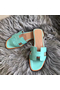 Hermes Oran Sandals In Blue Atoll Swift Leather  Replica
