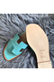 Hermes Oran Sandals In Blue Atoll Swift Leather  Replica