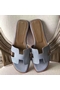 Hermes Oran Sandals In Blue Lin Epsom Leather  Replica