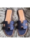 Hermes Oran Sandals In Blue Ostrich Leather  Replica