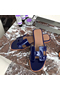 Hermes Oran Sandals In Blue Patent Leather  Replica
