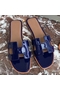 Hermes Oran Sandals In Blue Patent Leather  Replica
