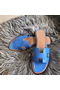 Hermes Oran Sandals In Blue Swift Leather  Replica