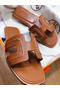 Hermes Oran Sandals In Brown Leather With Stitched Detail  Replica