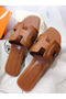 Hermes Oran Sandals In Brown Leather With Stitched Detail  Replica