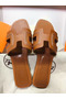 Hermes Oran Sandals In Brown Leather With Stitched Detail  Replica