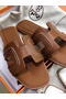 Hermes Oran Sandals In Brown Leather With Stitched Detail  Replica