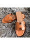 Hermes Oran Sandals In Brown Swift Leather  Replica
