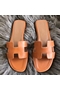 Hermes Oran Sandals In Brown Swift Leather  Replica