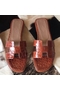Hermes Oran Sandals In Orange Shiny Niloticus Crocodile  Replica