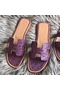 Hermes Oran Sandals In Purple Ostrich Leather  Replica