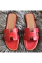 Hermes Oran Sandals In Red Swift Leather  Replica