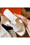 Hermes Oran Slide Sandals In Beton Epsom Calfskin  Replica