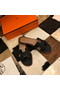 Hermes Oran Slide Sandals In Black Clemence Leather  Replica