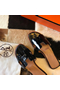 Hermes Oran Slide Sandals In Black Shiny Niloticus Crocodile Skin  Replica