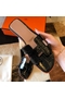 Hermes Oran Slide Sandals In Black Shiny Niloticus Crocodile Skin  Replica