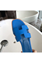 Hermes Oran Slide Sandals In Blue Hydra Epsom Calfskin  Replica