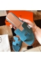 Hermes Oran Slide Sandals In Blue Jean Clemence Leather  Replica