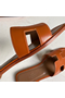 Hermes Oran Slide Sandals In Gold Swift Calfskin  Replica