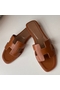 Hermes Oran Slide Sandals In Gold Swift Calfskin  Replica