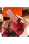 Hermes Oran Slide Sandals In Red Clemence Leather  Replica