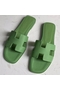 Hermes Oran Slide Sandals In Vert Criquet Epsom Calfskin  Replica