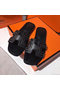 Hermes Oran Studs Sandals In Black Leather  Replica