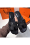 Hermes Oran Studs Sandals In Black Leather  Replica