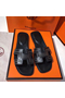 Hermes Oran Studs Sandals In Black Leather  Replica