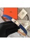 Hermes original epsom leather Kelly belt H069854 blue silver plated metal  Replica