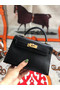 Hermes original mini Kelly chevre mysore K19CM black&Gold Metal  Replica