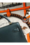 Hermes original mini Kelly chevre mysore K19CM Blackish green&Gold Metal  Replica