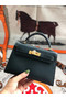 Hermes original mini Kelly chevre mysore K19CM Blackish green&Gold Metal  Replica