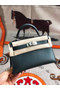 Hermes original mini Kelly chevre mysore K19CM Blackish green&silver Metal  Replica