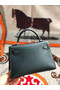 Hermes original mini Kelly chevre mysore K19CM Blackish green&silver Metal  Replica