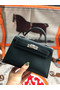 Hermes original mini Kelly chevre mysore K19CM Blackish green&silver Metal  Replica