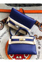 Hermes original mini Kelly chevre mysore K19CM blue&silver Metal  Replica