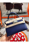 Hermes original mini Kelly chevre mysore K19CM blue&silver Metal  Replica