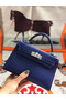 Hermes original mini Kelly chevre mysore K19CM blue&silver Metal  Replica