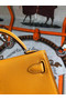 Hermes original mini Kelly chevre mysore K19CM Mango yellow&silver Metal  Replica